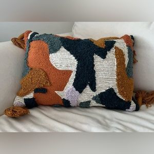 Abstract Punch Needle Lumbar Throw Pillow with Tassels